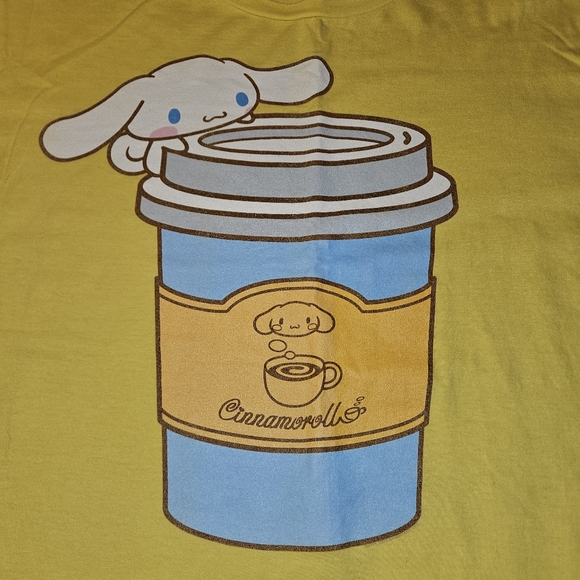 Cinnamoroll by Sanrio "Coffee To Go" Tee szL Pretty Bright Yellow Summer Tee EUC - Picture 3 of 8